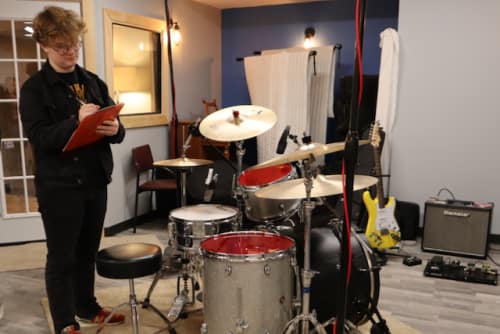 Setting up drums for recording
